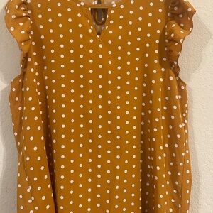 Polka Dot Ruffle Sleeve Top - Mustard